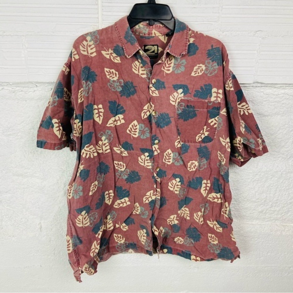 Rue21 Men's cotton Red and Blue Hawaiian Leaf Print Shirt size large